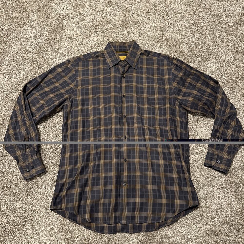 Robert Talbott Carmel Button Up Shirt Mens M Blue Plaid Cotton Long Sleeve